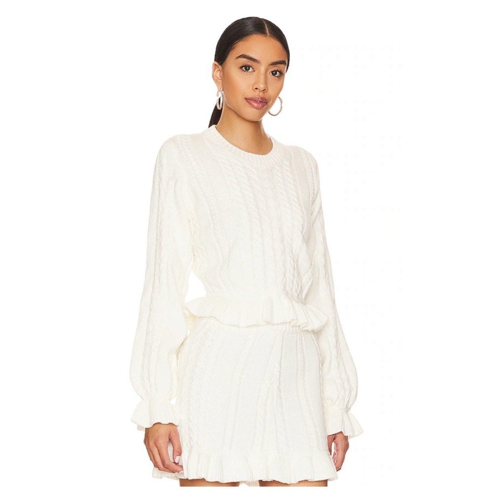 Show Me Your Mumu Cream Ridley Ruffle Cable Knit Sweater Size S